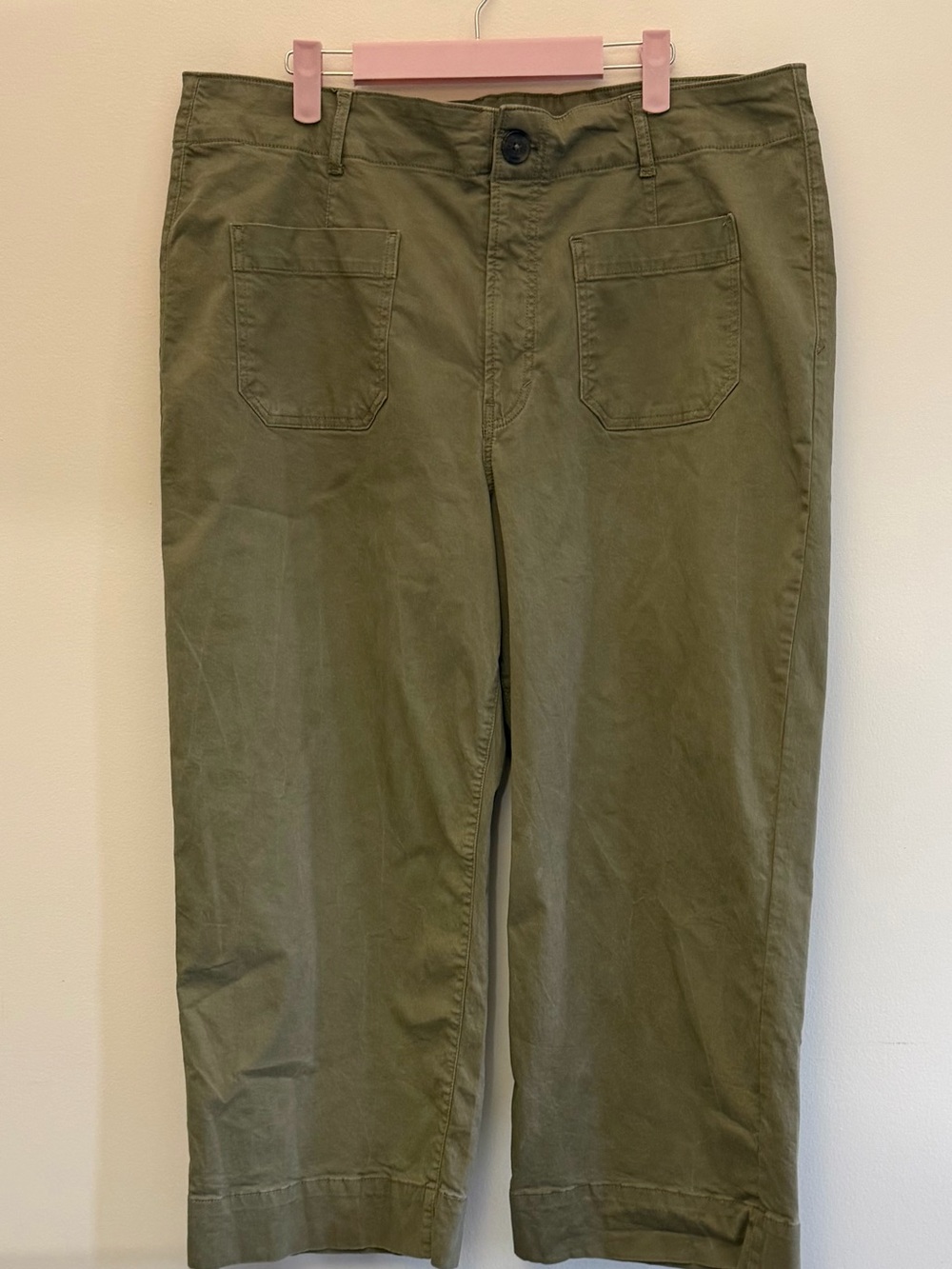 a.n.a Olive Green Cotton Patch-Pocket Chinos